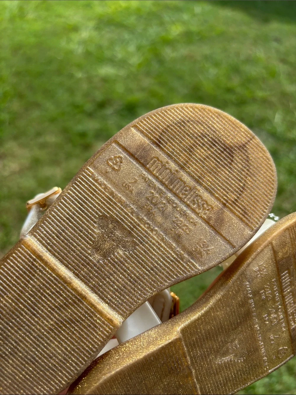Mini Melissa Cream Jelly Sandals with Gold Buckles